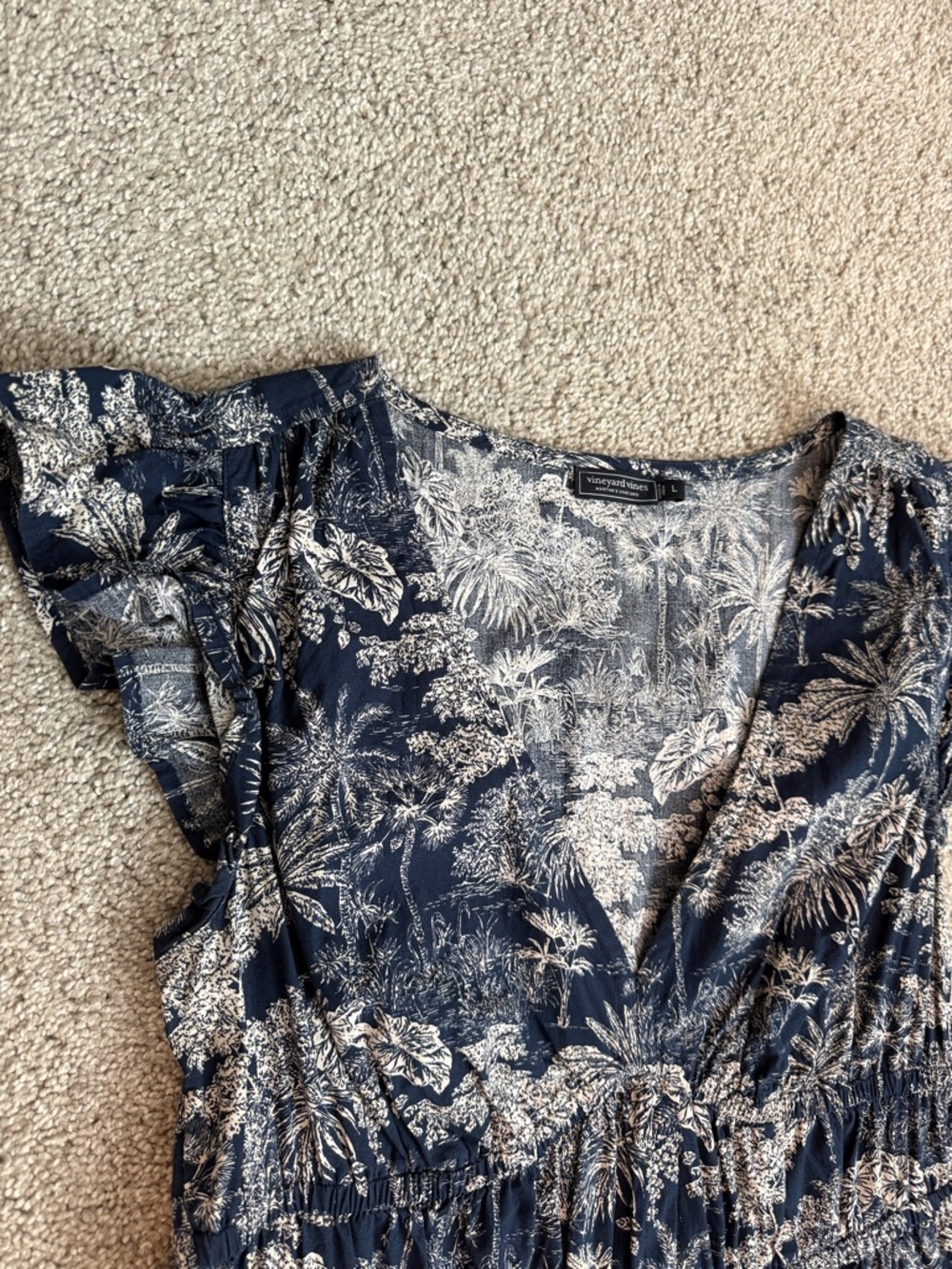 Vineyard Vines Navy and White Tropical Print Midi Dress - Like New - Picture 12 of 13